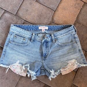 Lucky Brand Light Blue Distressed Denim Shorts with Floral Pockets